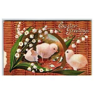 Vintage Easter Greetings Postcard Chicks Lily of the Valley 1907 National Art Co